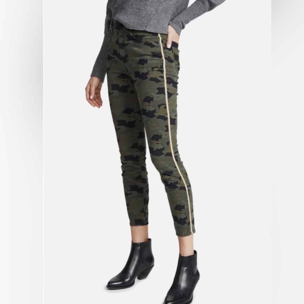 L’AGENCE Margot Stretch Denim Camo Jeans With Gold Side Stripe